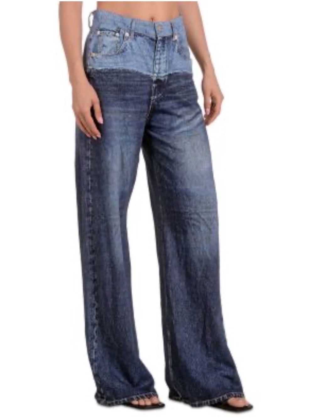 Elan Jade Sweatpant Jean in Denim Two Tone. Size X-Small